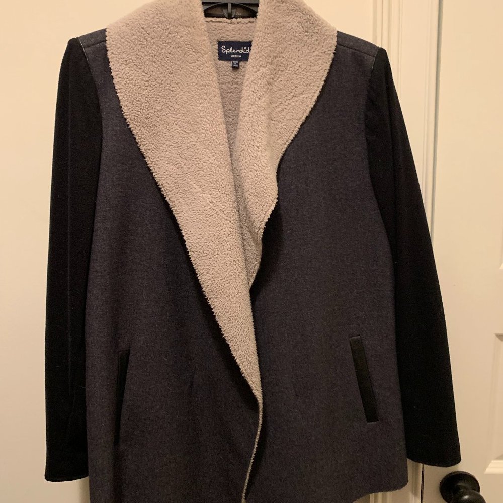 Splendid Mixed Media Teddy Wool Leather Wrap jacket